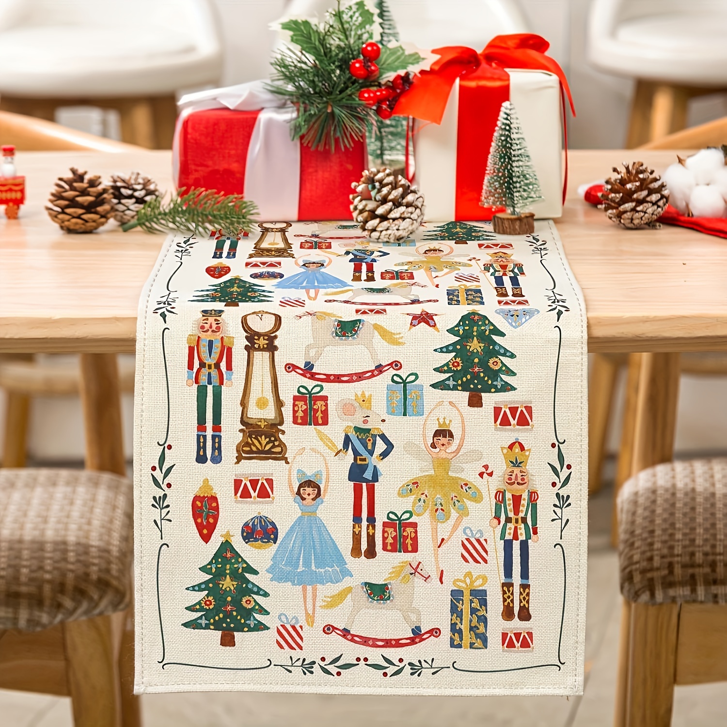 

1pc Christmas Table , Polyester Tablecloth, Rectangular Placemat For , , Decor, Dining