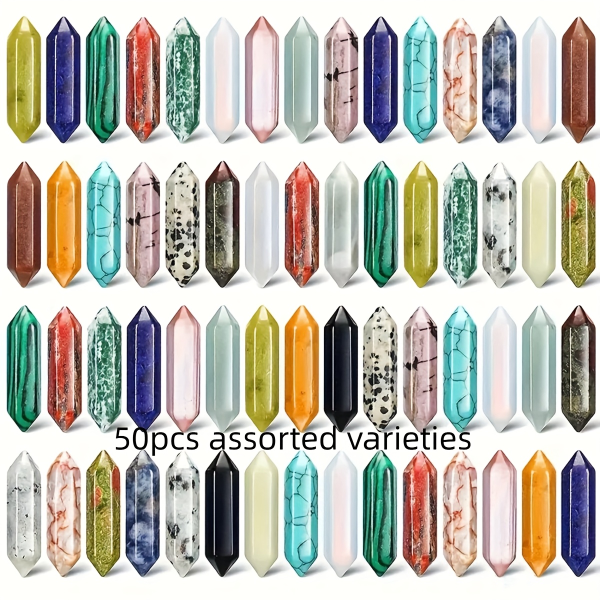 50pcs Assorted Varieties Natural Stone Double Pointed Hexagonal Mini Hexagonal Prism Materials Jewelry Additions Made Holiday Gifts Made