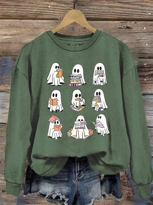 Sweat-shirt Femme Halloween Fantôme - Coupe Oversize - T-shirt Long Fête - Style Rétro