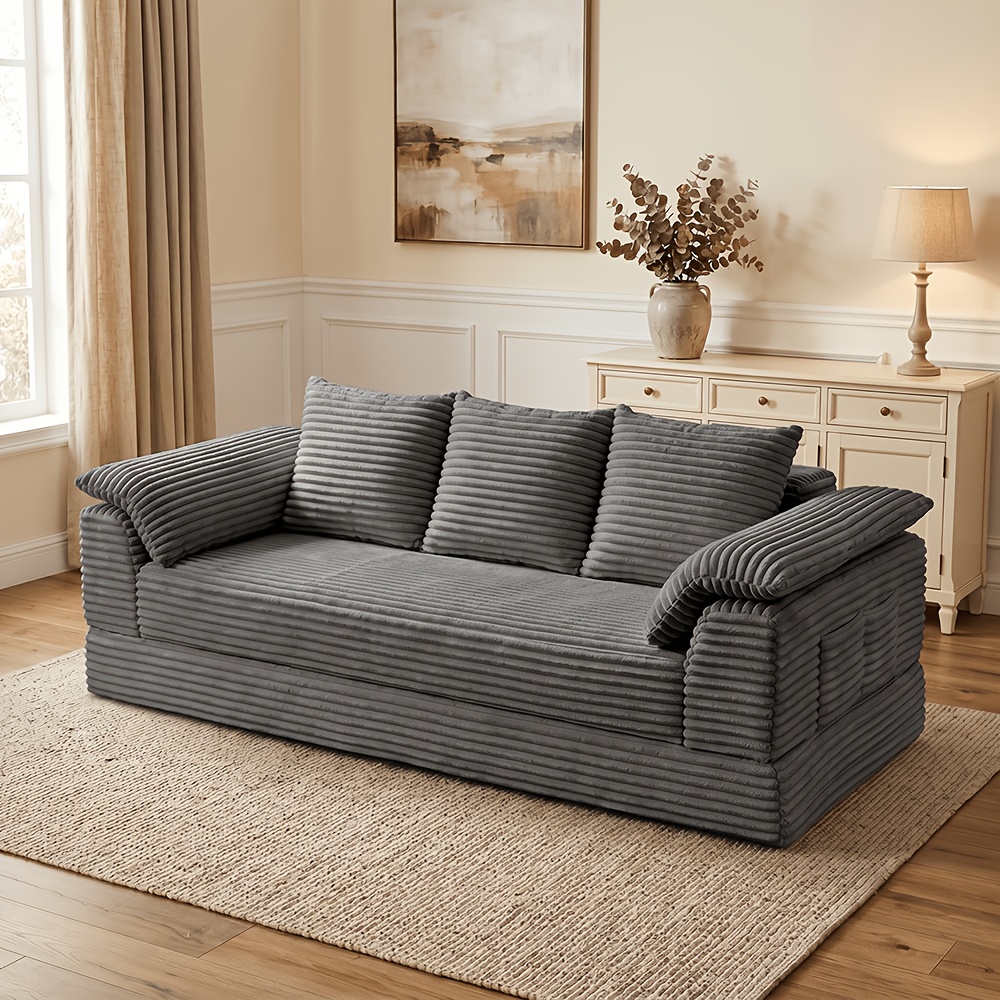Image of Integrated Boneless Sofa Bed, Corduroy Fabric, Double-layer High-density , Space Saving Lazy Sofa, Suitable For Furniture In Living Rooms, Gaming Rooms, And Study Rooms