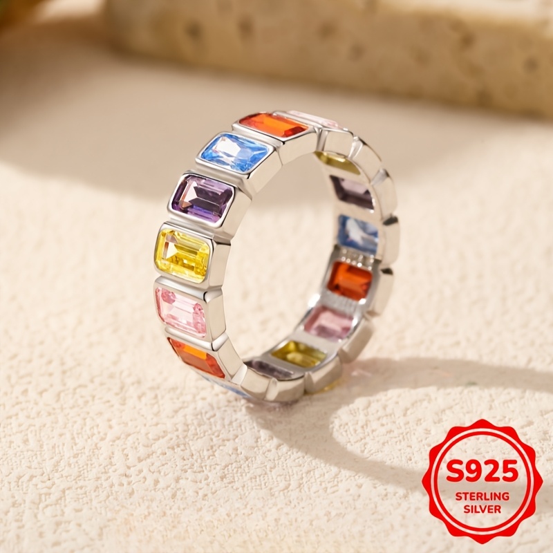 S925 Sterling Silver Stacking Colorful Zirconia Ring