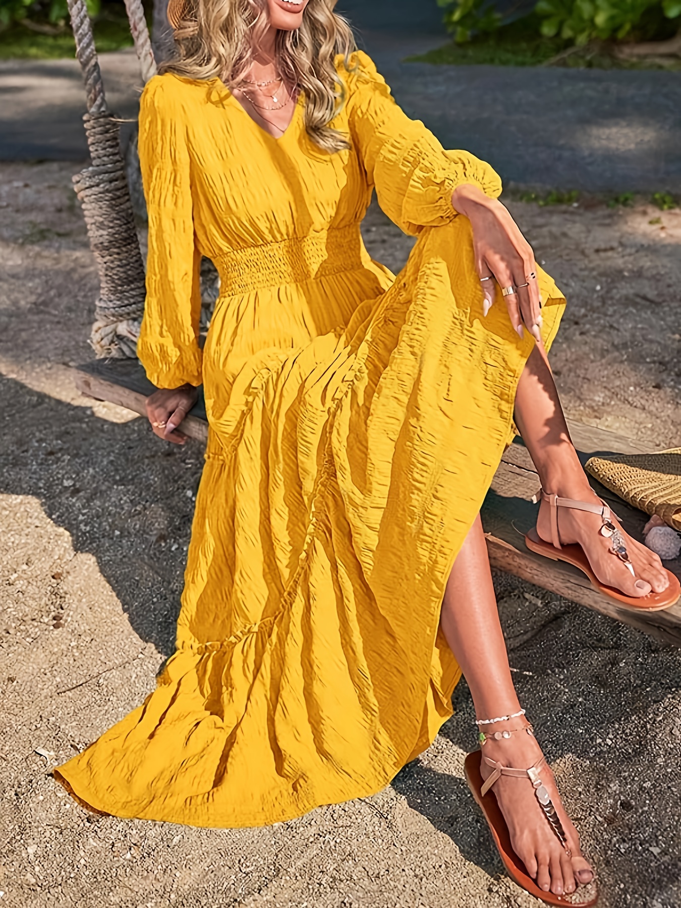 chinese dress ladies Yellow long sleeved dress – ALBINA DYLA main image 0