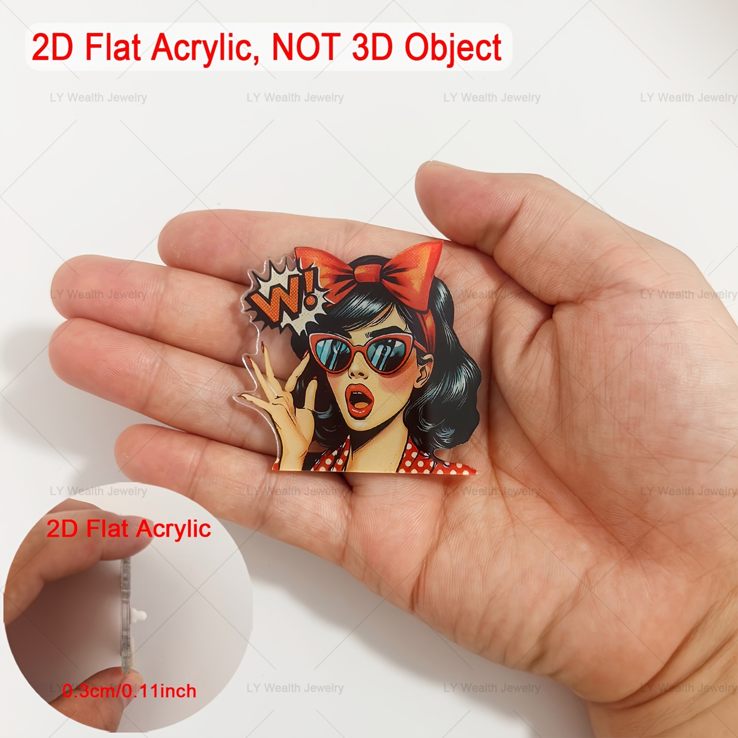 TEMU 2D-Flach, . Retro-Acryl-Broschen im Comic-Stil; aus hochtransparentem Material mit cooler, trendiger amerikanischer Ästhetik; gut zu Jacken; ein