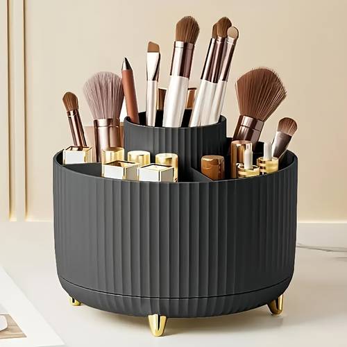 360 rotating cosmetic desktop organizer 1pc plastic cosmetic storage organizer with 5 compartments multi multi functional holder for brushes lipsticks skincare products and stationery