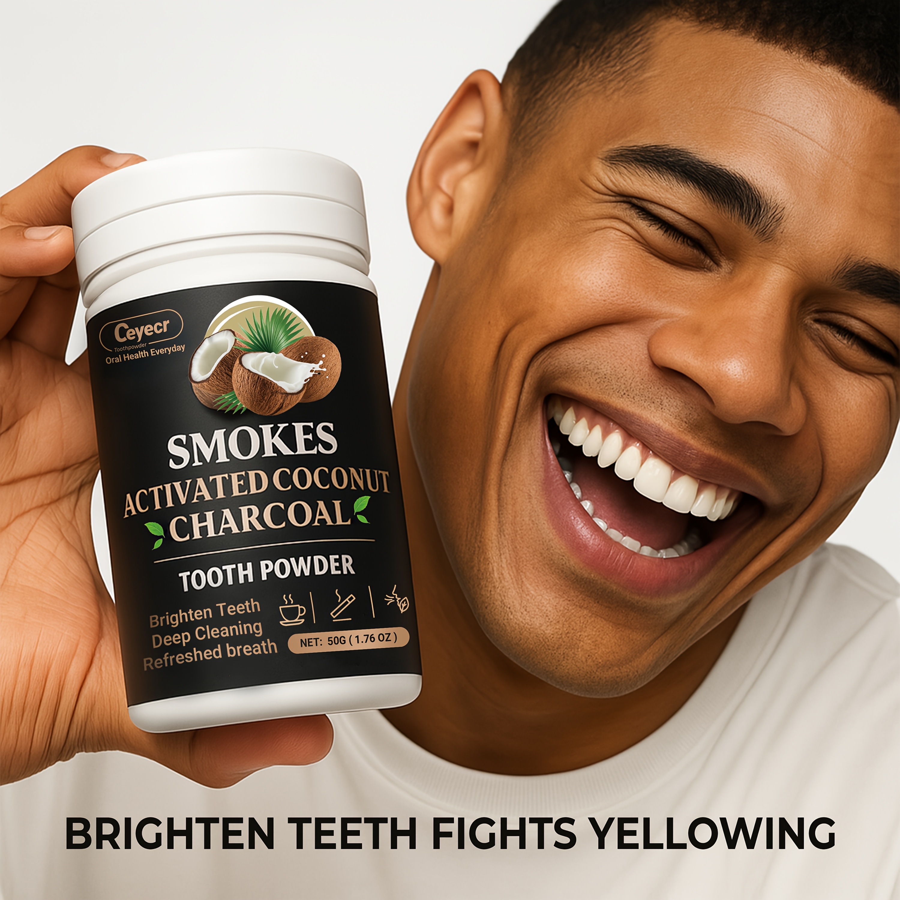 Image of Ceyecr Activated Coconut Charcoal Teeth Powder - Deep Clean For Coffee, Tea For Men And Women | Breath Freshener And Cleaner, Polishing, Daily Life, Smokers Toothpaste, Tooth Powder