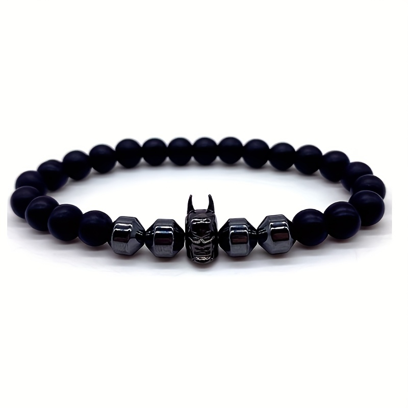 Image of A Single Batman Natural Stone Bracelet Made Of Tiger Eye In Bright And Matte Black , In Different Styles, Ideal For Everyday Use, Making It An Present For Yourself Or