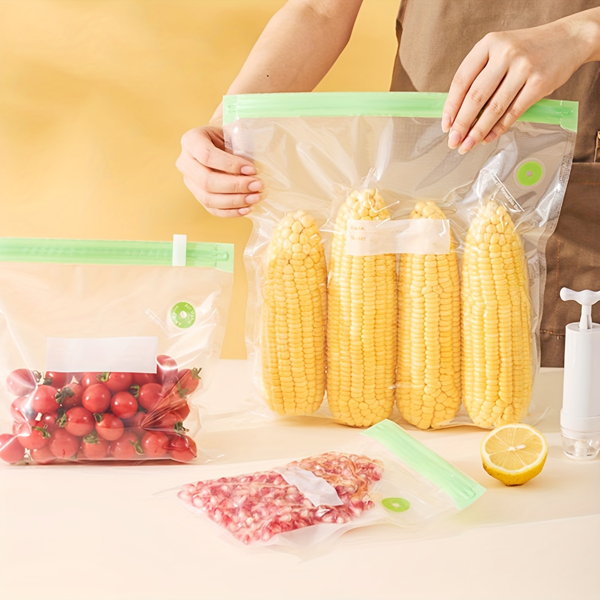   20-pack vacuum food storage bags set with clips & hand pump - self-sealing plastic zipper bags for freshness preservation & meal prep - food-safe, no electricity needed - ideal for holidays details 13