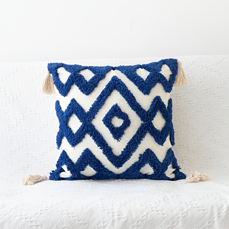 Tufted Pillowcase Bohemian Style Home Sofa Wave Pattern Cushion Cover Fringe Embroidered Throw Pillow