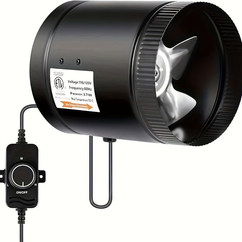 TEMU 6" Inline Booster Duct Fan 275 Cfm With Speed Controller, Ventilation Exhaust Hvac Fan For Basements, Bathrooms, Kitchens, And Grow Tents, Black