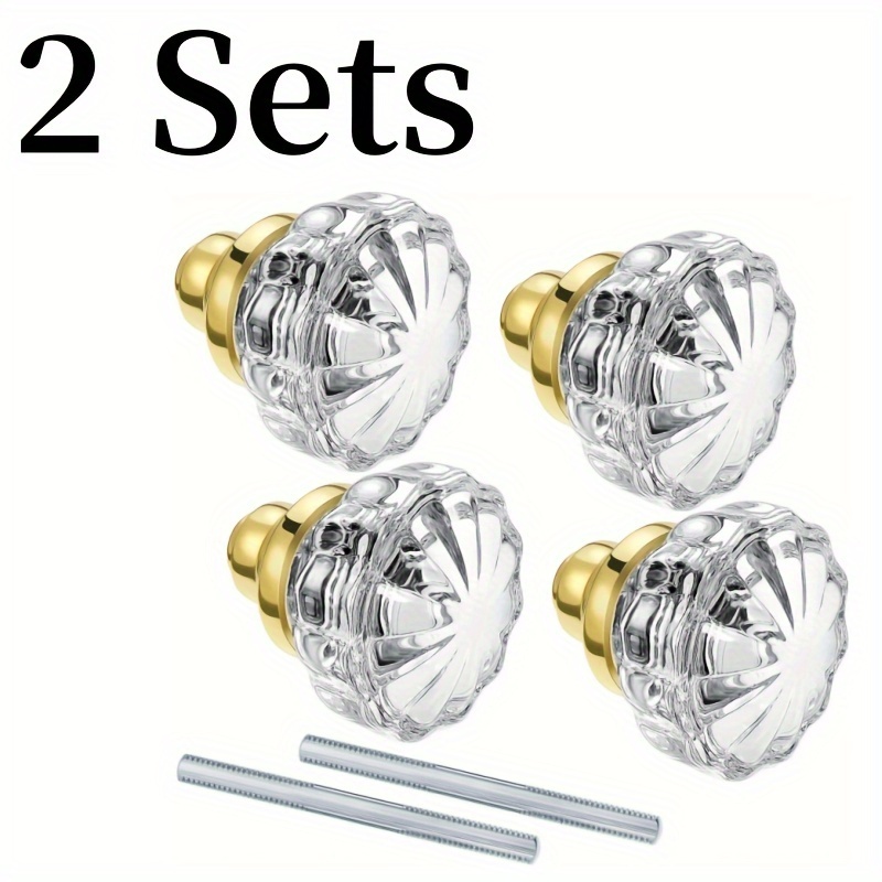TEMU 2 Set Glass Door Knobs Mortise Style Fluted Crystal Door Knobs Antique Door Knobs With Spindle Antique Doorknobs For Interior Doors (golden,