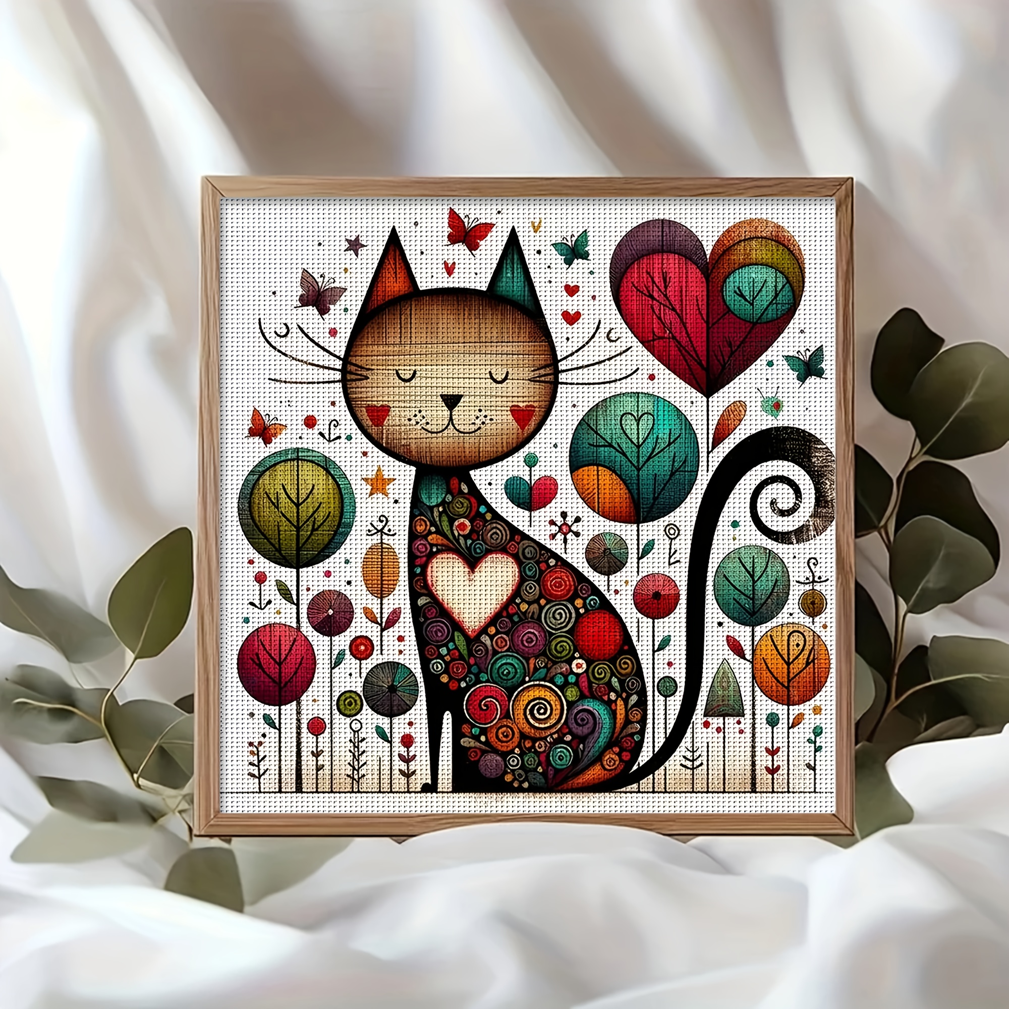 Fun Cat-Themed Cross-Stitch Painting Kit, DIY Needlework Embroidery