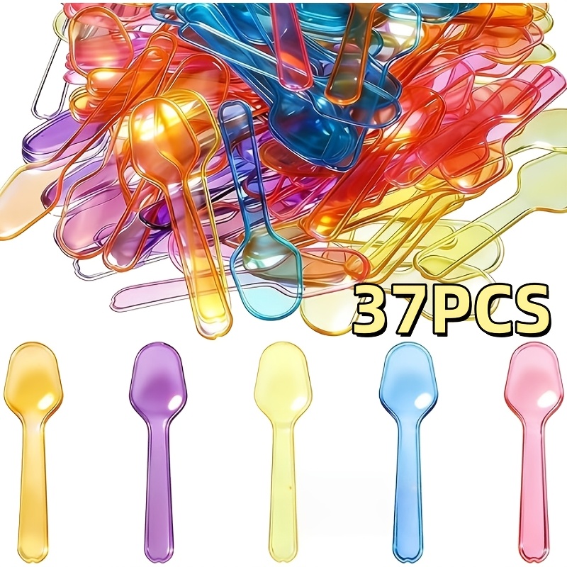 37pcs, Random Color Spoons, Mini Party Spoons, Birthday Cake Spoons, Mini Colorful Ice Cream Spoons, Dessert Cake Tasting Spoons, Exquisite Afternoon Tea Tableware