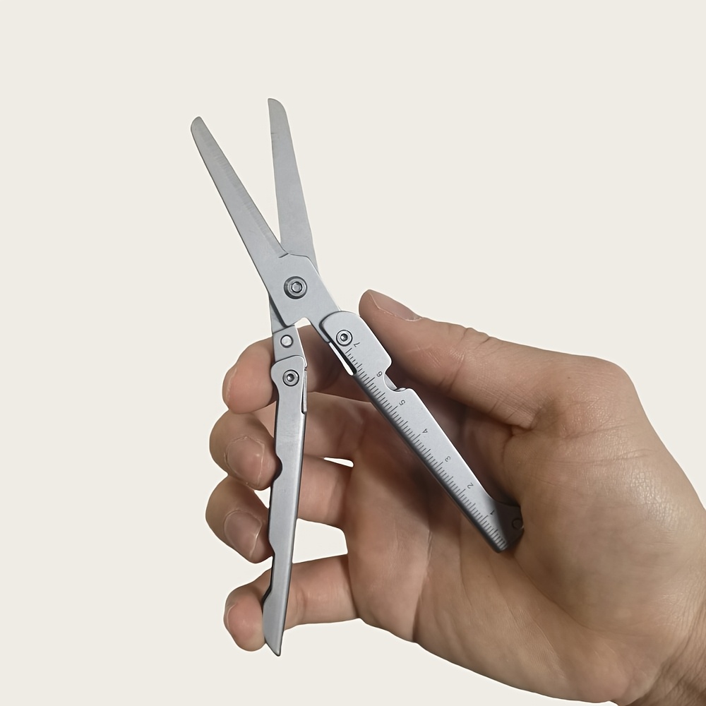 

1pc Compact Folding Stainless Steel Mini Scissors - Portable Multi-tool With Adjustable Pivot Point, Ideal For Home, Office, And Craft Projects