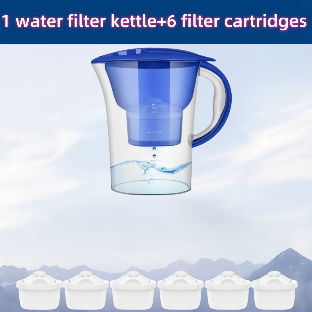 Water Filter Pitcher With 6 Replacement , Universal , A Package Of 1 Water Filter Pitcher With 6 , Removes Impurities, Sediment, Reduces Scale, Lime