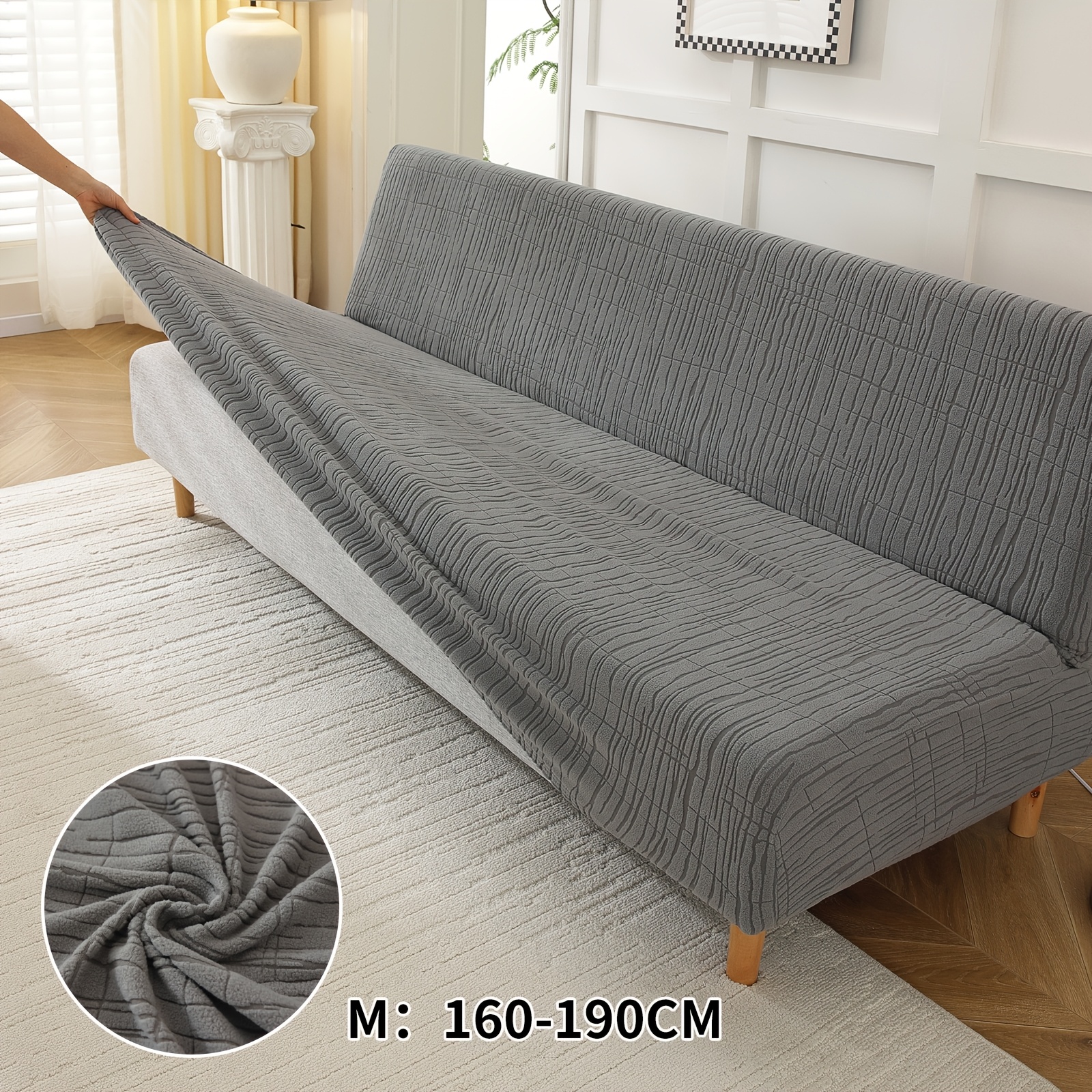 TEMU Stretch Jacquard Armless Futon Sofa Cover, Universal Removable Washable Anti Cat Claw Wear Resistant Sofa Slipcover, Foldable Sofa Bed Protector