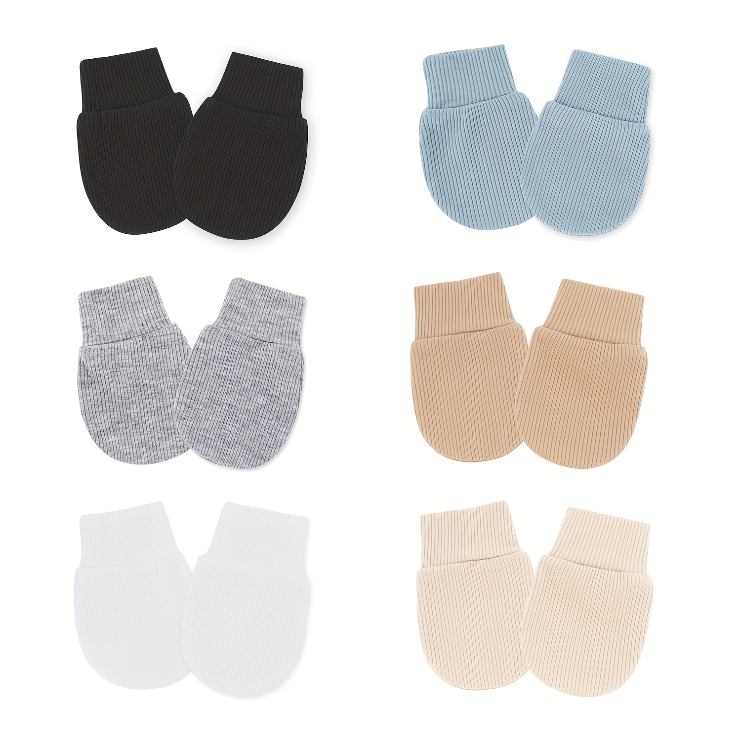Image of 6 Pairs No Mittens And Caps 100% Cotton For Newborn Baby 0-6 Months Boys Girls