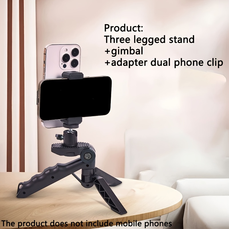 Image of 3pcs Teleprompter Stand Set (tripod, Ball Head And Dual Phone Clip Adapter) Mobile Teleprompter Stand, Desktop Dual-sided , Handheld Recording Stand, No Power Required, Multifunctional Phone Stand