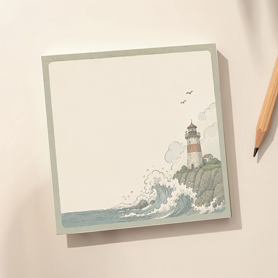 TEMU Bloc-notes Phare Côtière Vintage - Cahier Esthétique Océan, Illustration Phare de Plage avec Oiseaux, Journal de Planification Liste de Tâches