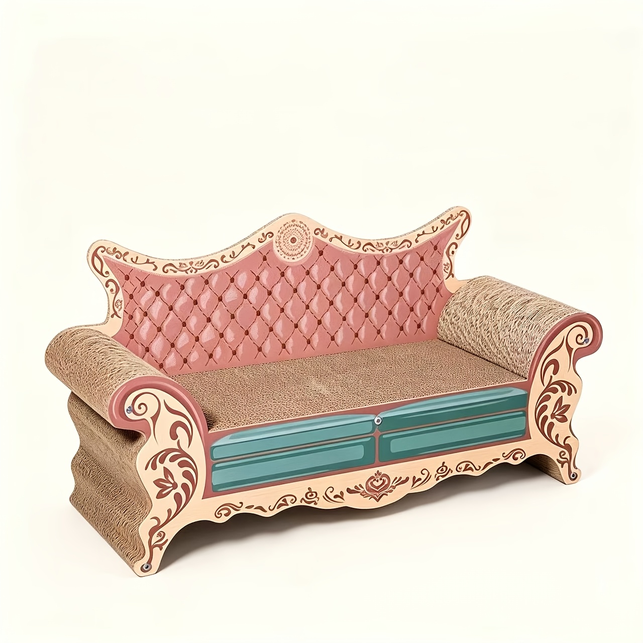 TEMU Extra Large Pink Scratcher Sofa, Wear-resistant No Crumb Cardboard Chaise Lounge Integrated Cat Bed, Cat Toy For Kittens
