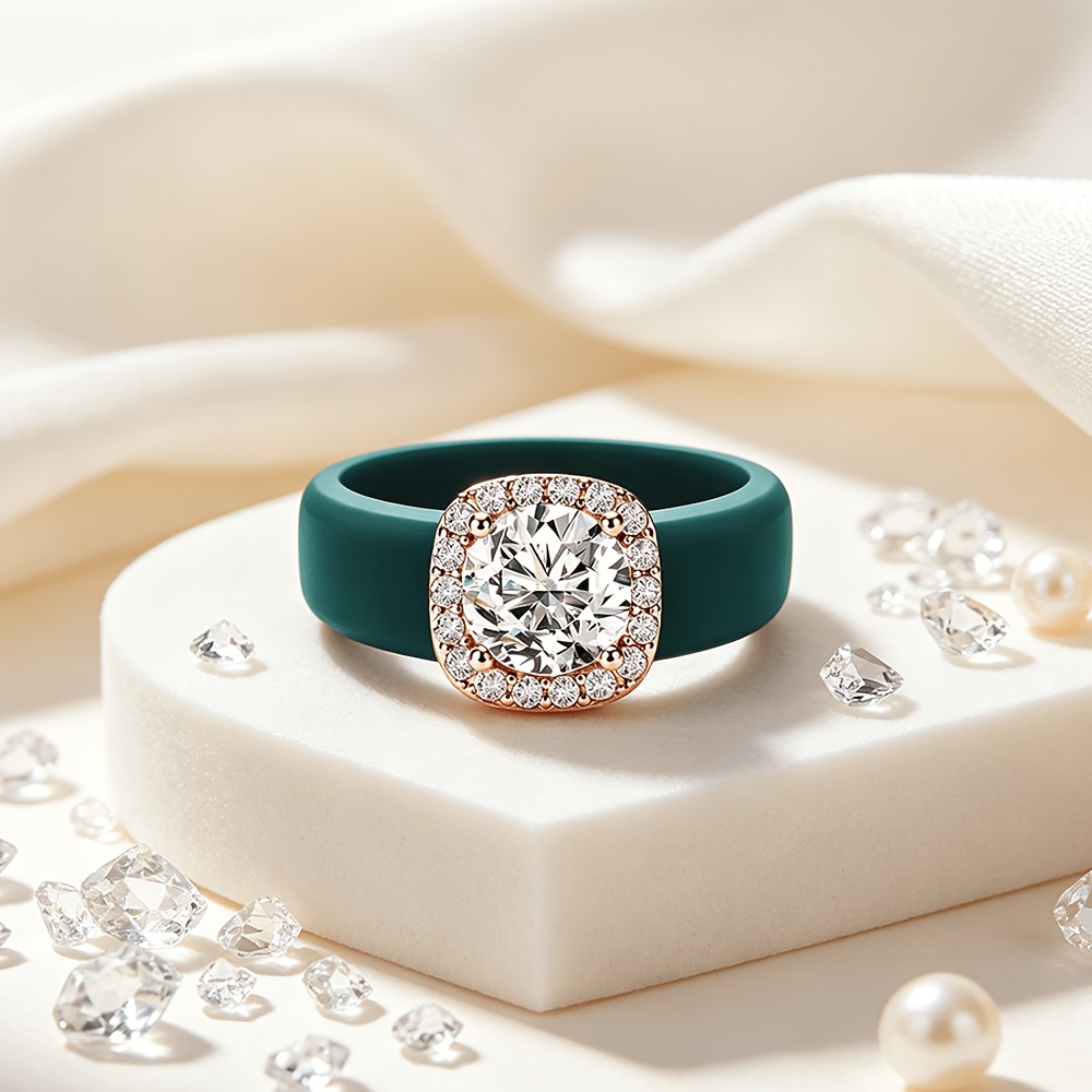 Women's Engagement Ring with Dark Green Silicone Band