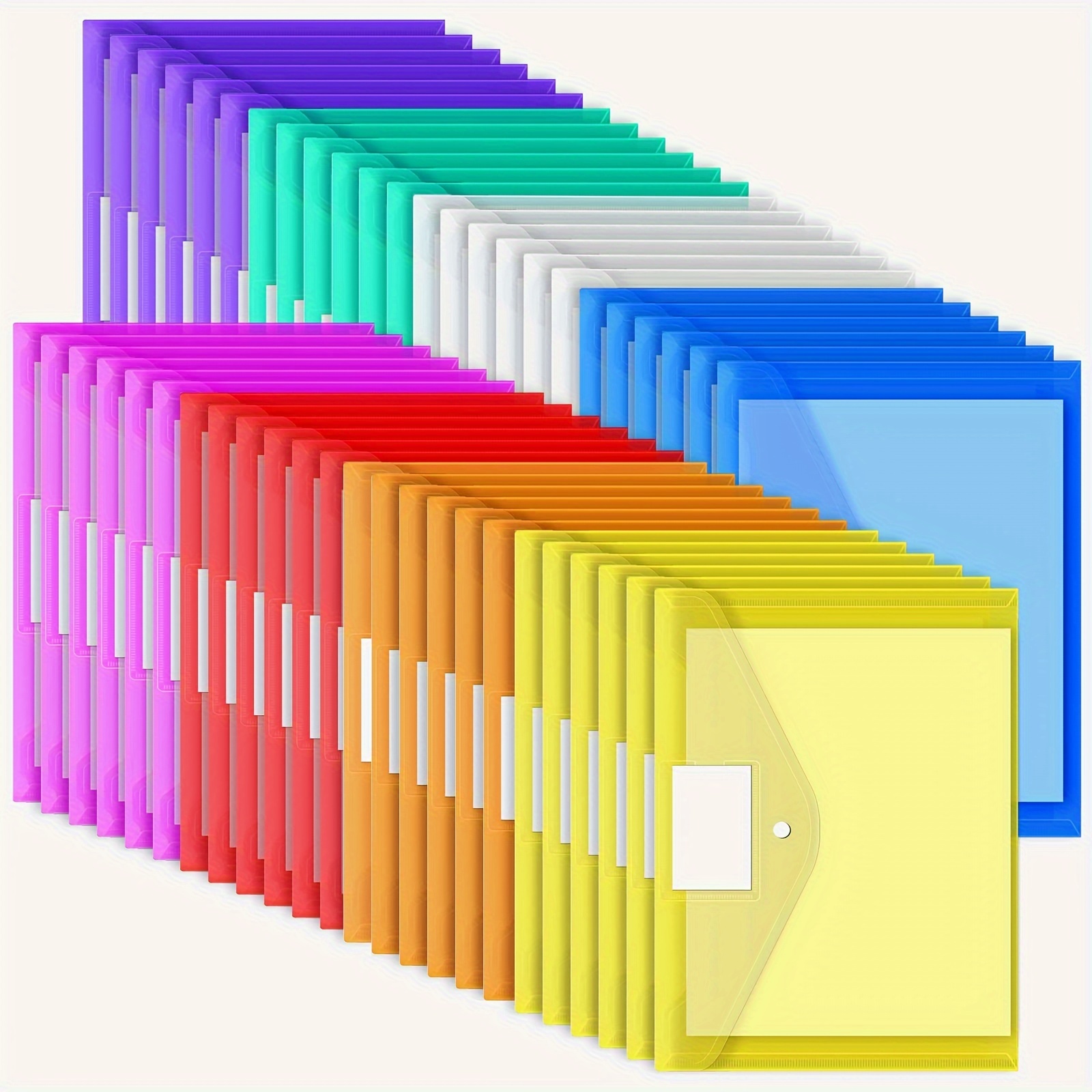 

48pcs Plastic Envelopes Poly Envelopes, Clear Document Folders With Snap Button Closure, Letter Size, A4 Size With Label Pocket For Home, Work, And Office Organization, 8 Colors, 9.45x13 Inches