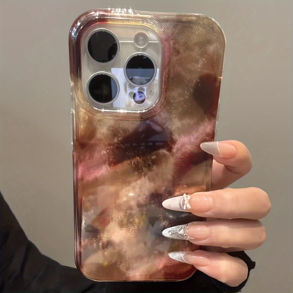 TEMU Fashionable Cute Gradient Amber Pattern Laser Phone Case, Compatible With Iphone 16 15 14 13 11 12 Pro 15 14 Plus, Aesthetic Gift Back Cover
