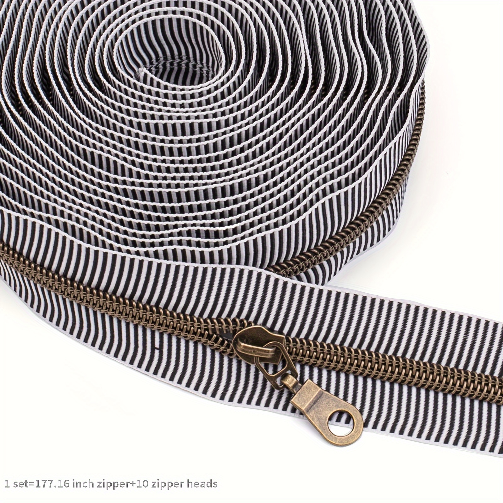 Image of 5-yard Zipper + 10 Zipper Heads, 5# Webbing Zipper, Striped Webbing, Multiple Colors Optional, With 10 Zipper Heads, Suitable For Bags, Handmade