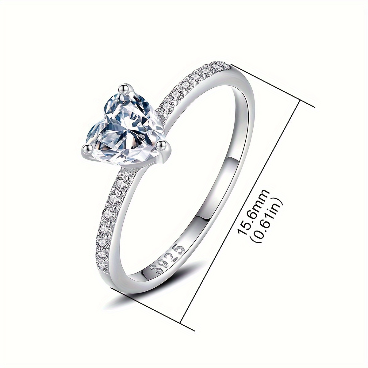 Heart Shape Engagement Ring 925 Sterling Silver CZ Platinum Plated Romantic Gift
