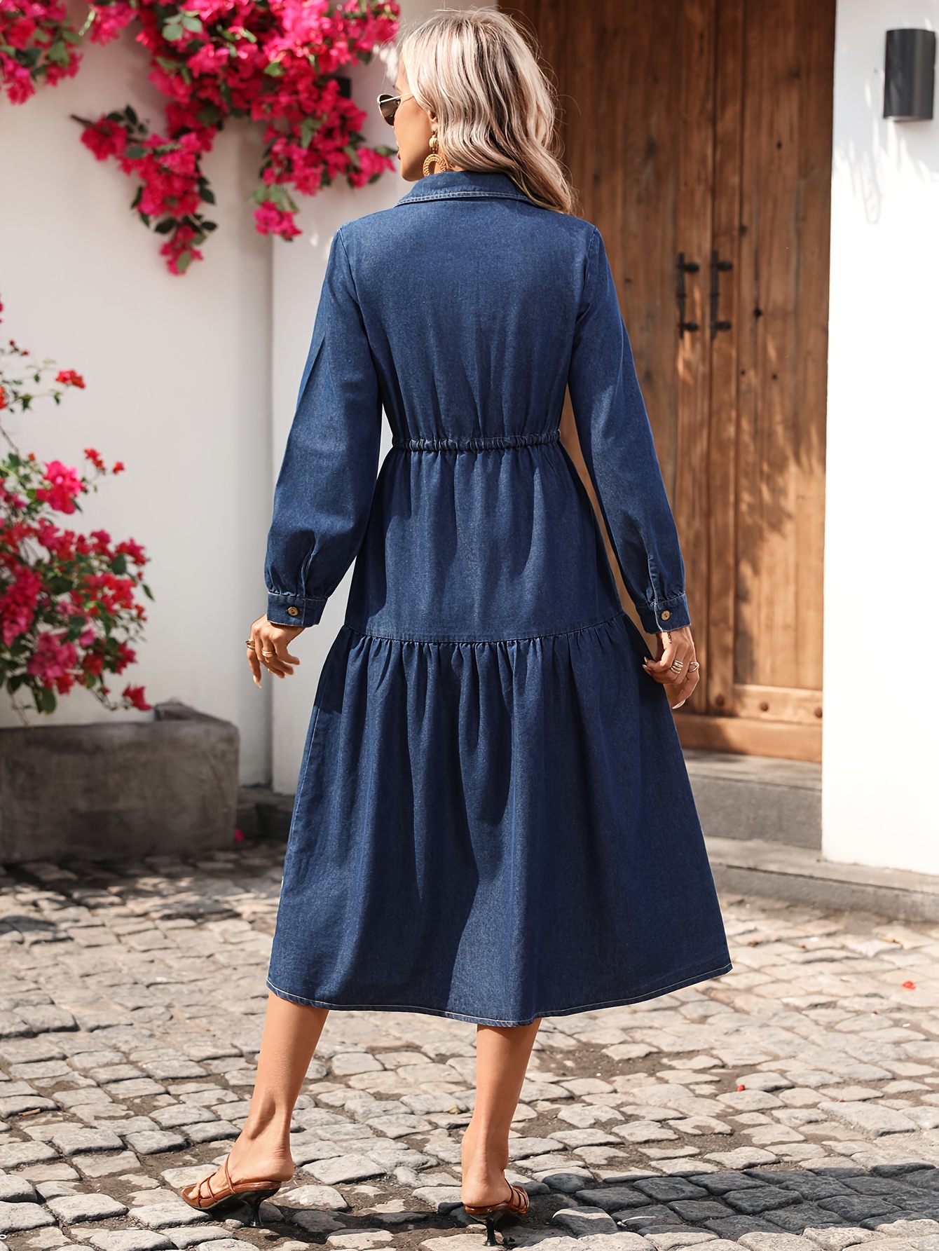 long denim dresses ladies waist tie elegant dress women's clothing sleeveless long denim dress