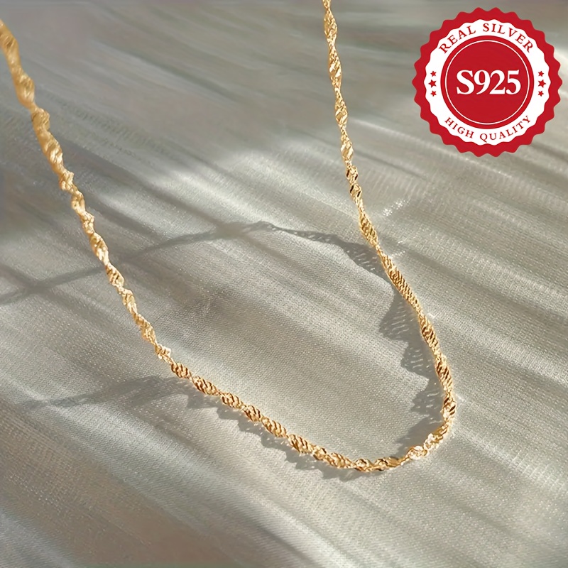 

S925 Sterling Silver Ripple Chain Necklace, 45cm/ 17.7 Inches, 2.8g/0.1oz, Hypoallergenic, Perfect For Party, Wedding, Daily Wear & Mother's Day Gift