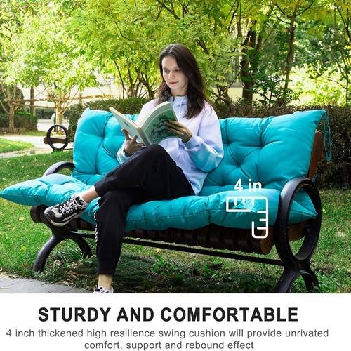 porch swing cushion with backrest waterproof bench cushion for outdoor furniture 2 3 seater replacement thickened swing cushion with ties patio outdoor backyard and garden anti fading waterproof healthy and