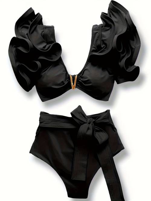 2024 pleated bikini swimsuit for women solid color with tie up separate design instagram