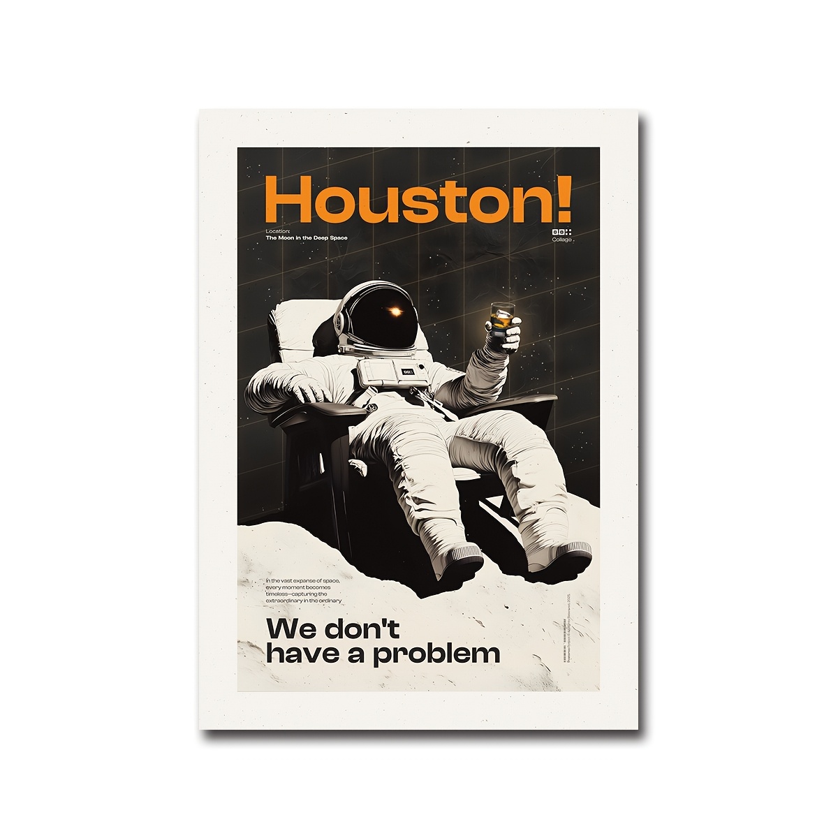 Image of 2d Flat, 2d Flat, 1pc Houston Astronaut Poster, Featuring A Calming Art Print, Retro Wall Decoration, Modern -themed Space Artwork, Unframed, Halloween Decorations, Christmas Decorations