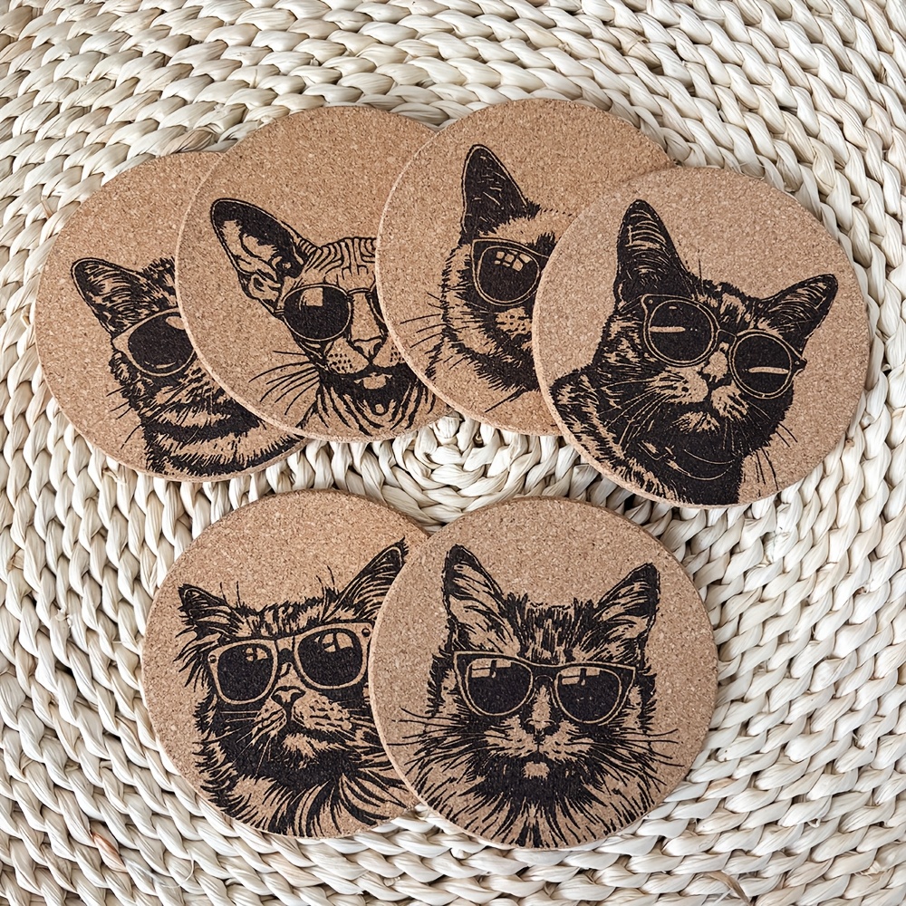 Image of Set Of 6 Cork Coasters Featuring A Unique Handmade Design With , Perfect For Rustic-style Restaurant Decor. Ideal For Mugs, Glasses, And Hot Beverages, Making A Great Gift For Year
