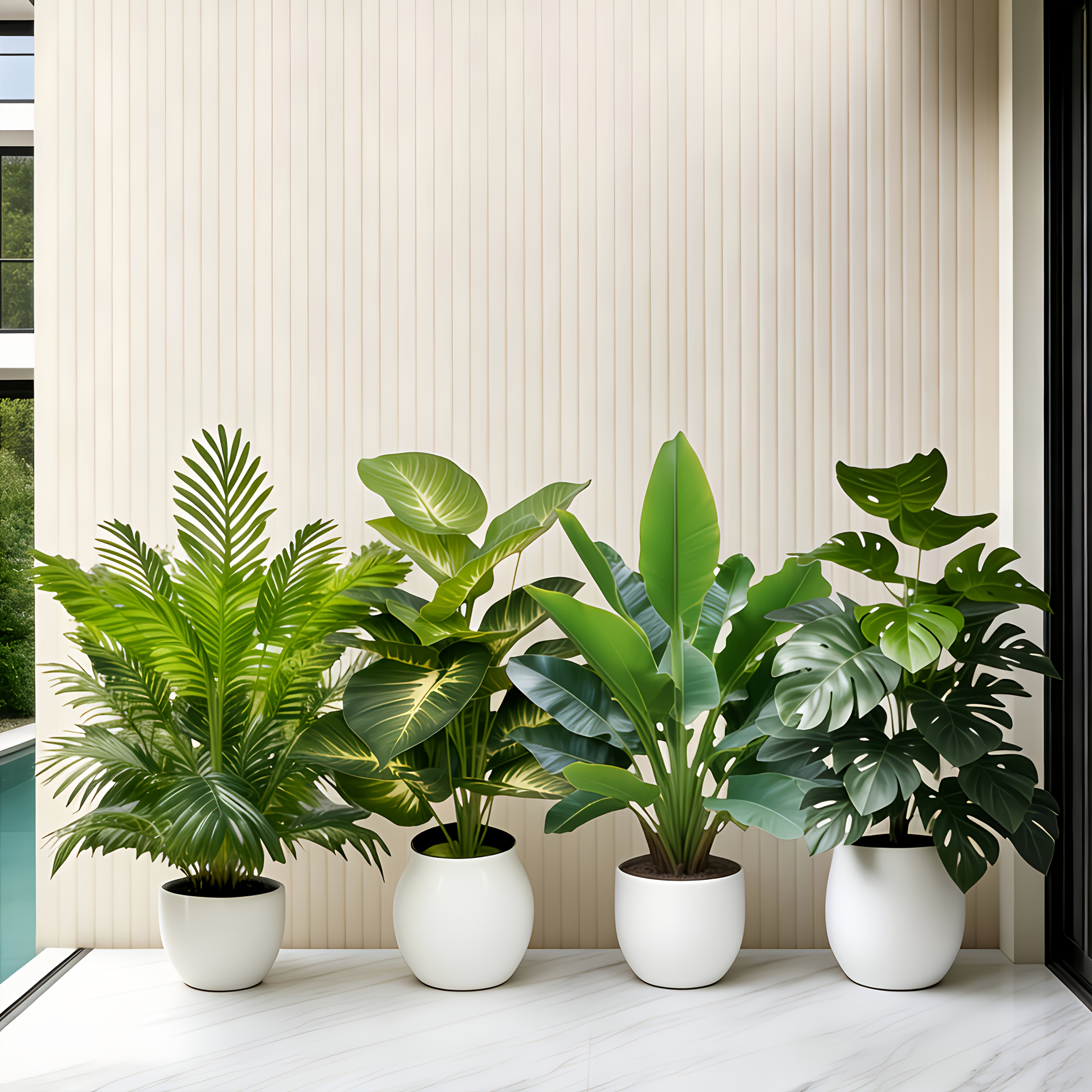 4pcs Set - Includes 48 Large Leaves of Large Outdoor Artificial Green Plant Loose Palm Tree Combo - DHOEM Wedding Garden Modern Decoration, Maintenance-Free Four-Season Evergreen Wealth Tree Artificial Plant | Pothos Evergreen Potted Plant, Nordic