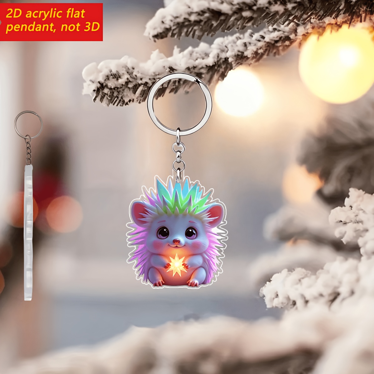 2D Flat Cute Hedgehog Keychain, Glow-In-The-Dark Feature