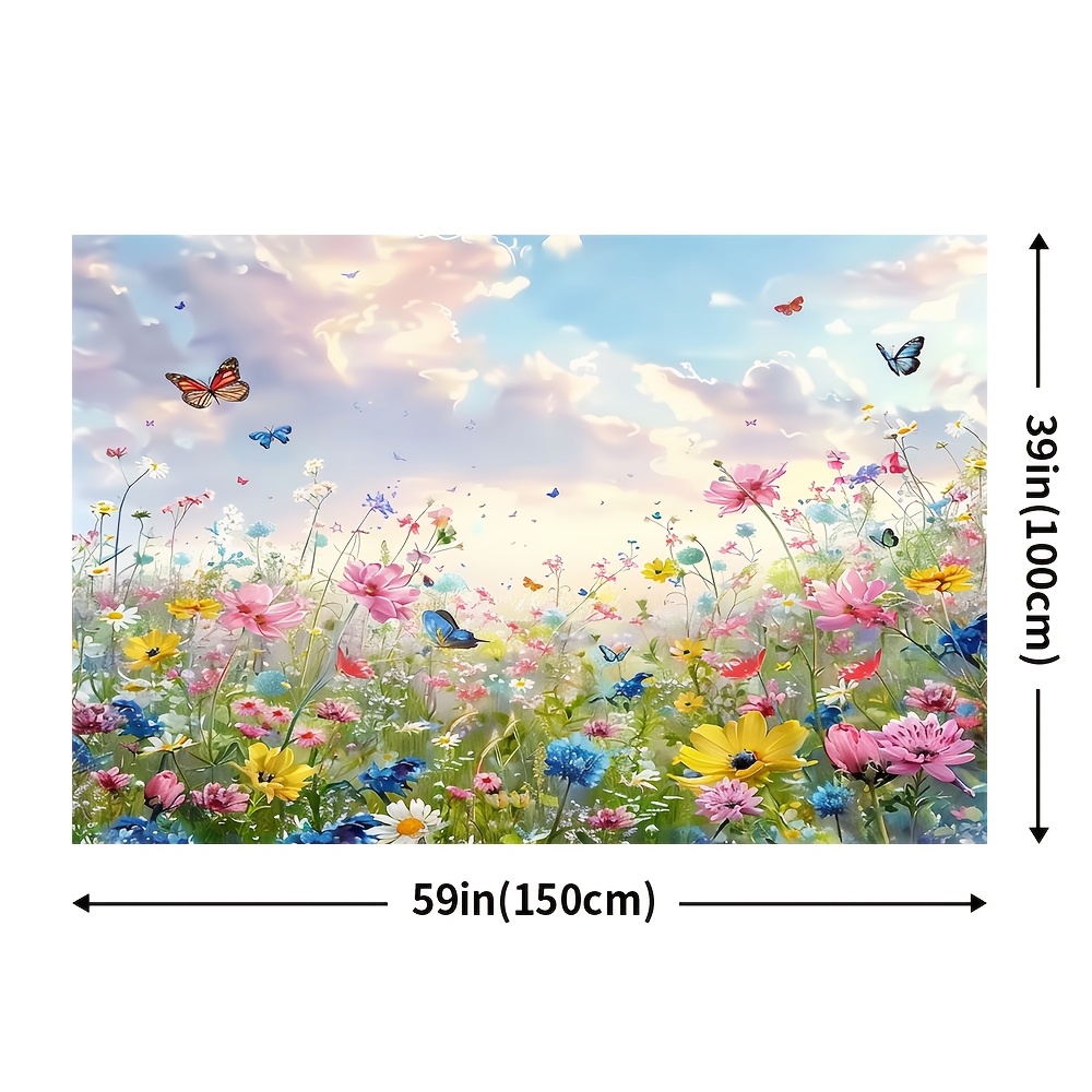 TEMU 1pc Vibrant & Floral Wall Decor - Durable Polyester, Easy To Hang, No Electricity Required - Ideal For Party & Outdoor Celebrations