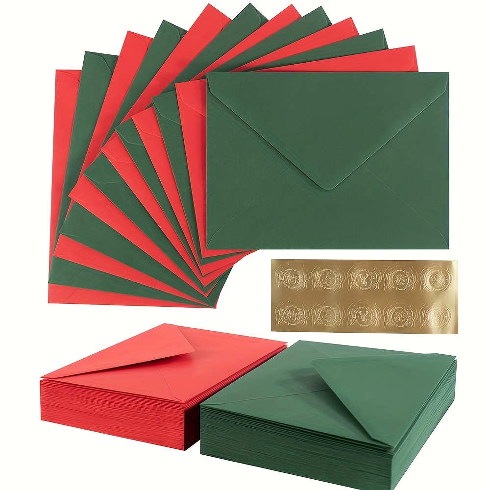 Image of 50pcs Christmas A6 Envelopes Colorful 4x6 Envelopes For Greeting Cards, Birthday, Weddings, Baby Shower Invitation Cards (6 4 3/4 Inches, Red/green)