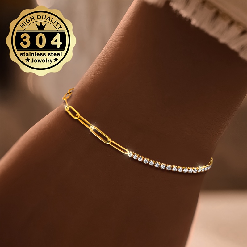 Image of 1 Women's Bracelet, 304 Stainless Steel Material, Inlaid With Artificial Zirconia , Fashionable And Versatile, Suitable For Daily Commuting Wear, Hypoallergenic