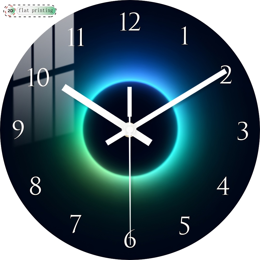 TEMU 1pc Wooden Round Silent Wall Clock, 2d Flat Printed Clock, Use Clock Face With Glowing Effect Design, Modern Retro, Suitable For Living Room,