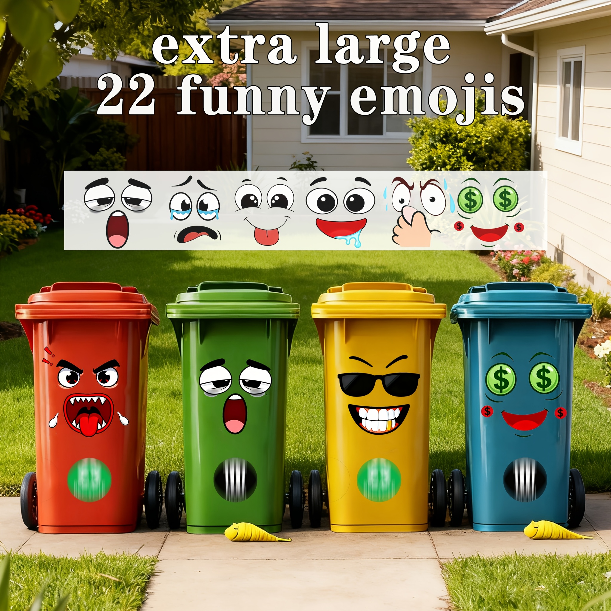 TEMU Large Funny Trash Can Stickers Compatible For Toilet Lid, Fridge, Buckets - Cute Adhesive Cartoon Smiling, Sad, Decals - Paper Roll-eye Stickers