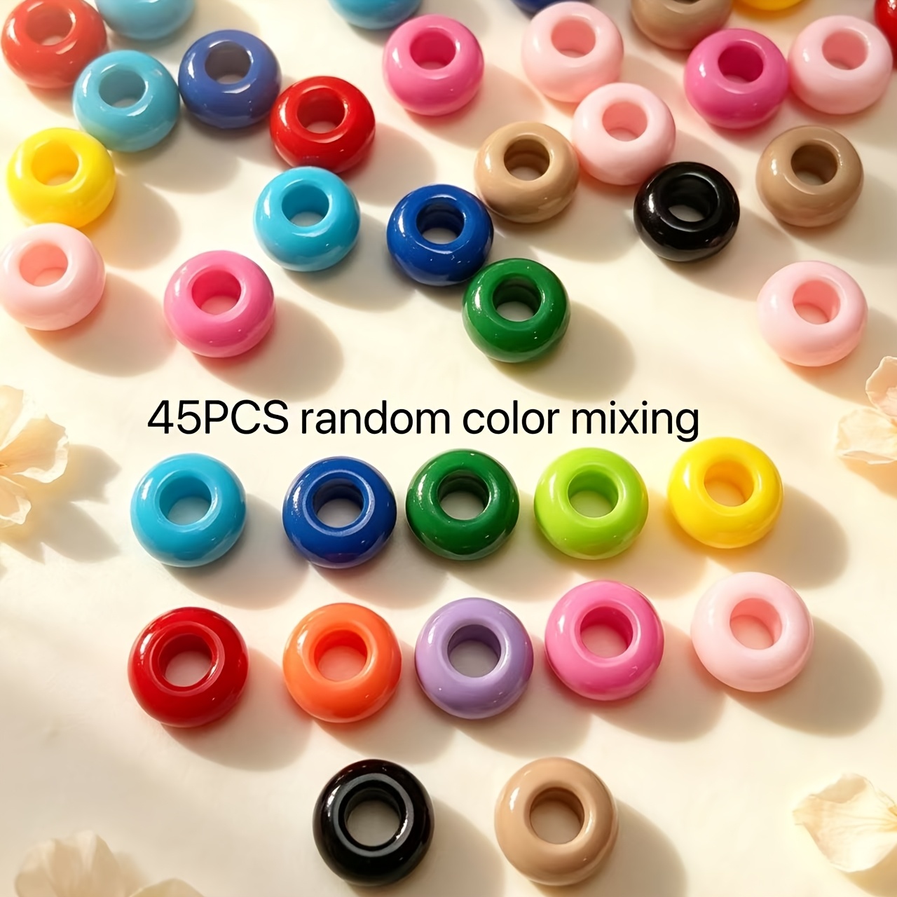 TEMU 45pcs Perles de Roue à Grand Trou en Acrylique de Couleurs Mélangées Aléatoires, Adaptées pour Collier, Bracelet, Pendentif de Perle, Accessoire