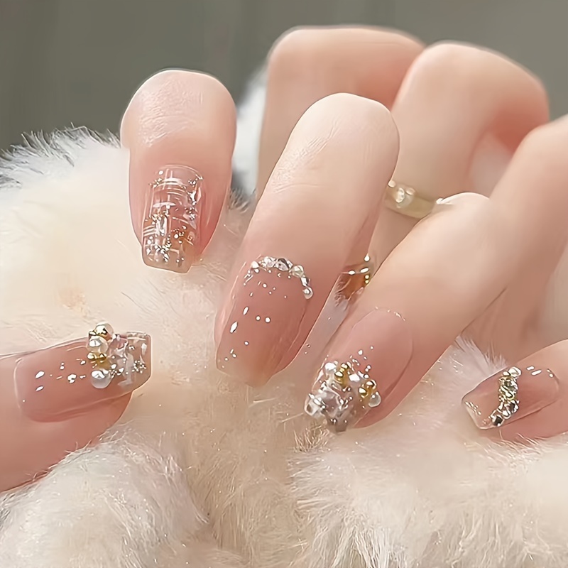 

24 Pieces Of Delicate And Radiant Pearl Short Ballet Nail Tips With 1 Piece Of Jelly Glue And 1 Strip Of Friction Tape - Perfect For A Soft And Feminine Look!