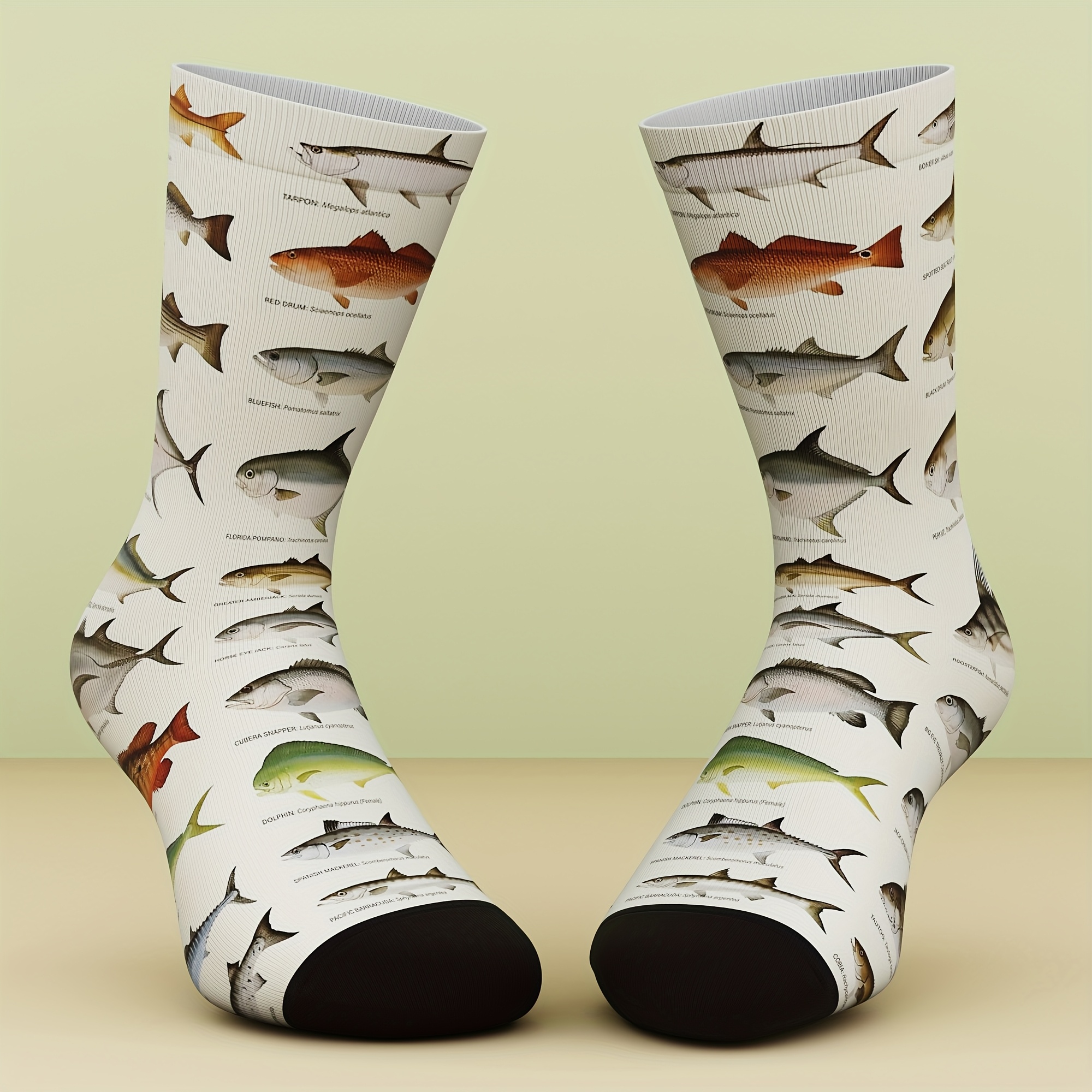 A Pair Of Unisex Socks With Interesting Fish Patterns, Fresh And Bright, Stylish And Comfortable, Suitable For , 3d Digital Printing , Machine Washable, A Sock Gift