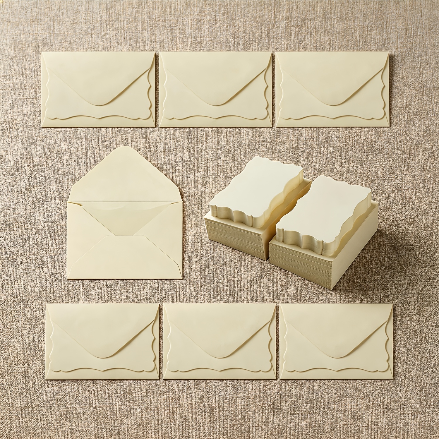 TEMU 20pcs Beige Envelope Set - Includes 10 Envelopes + 10 Cardstock Sheets, With Beige Cards. Small-sized Mini Self-adhesive Envelopes, Perfect For