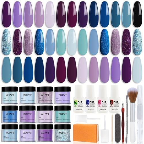 dip powder nail kit starter 20 colors purple blue glitter dipping powder recycling tray essential liquid set base french dip nails art manicure beginner salon 33pcs