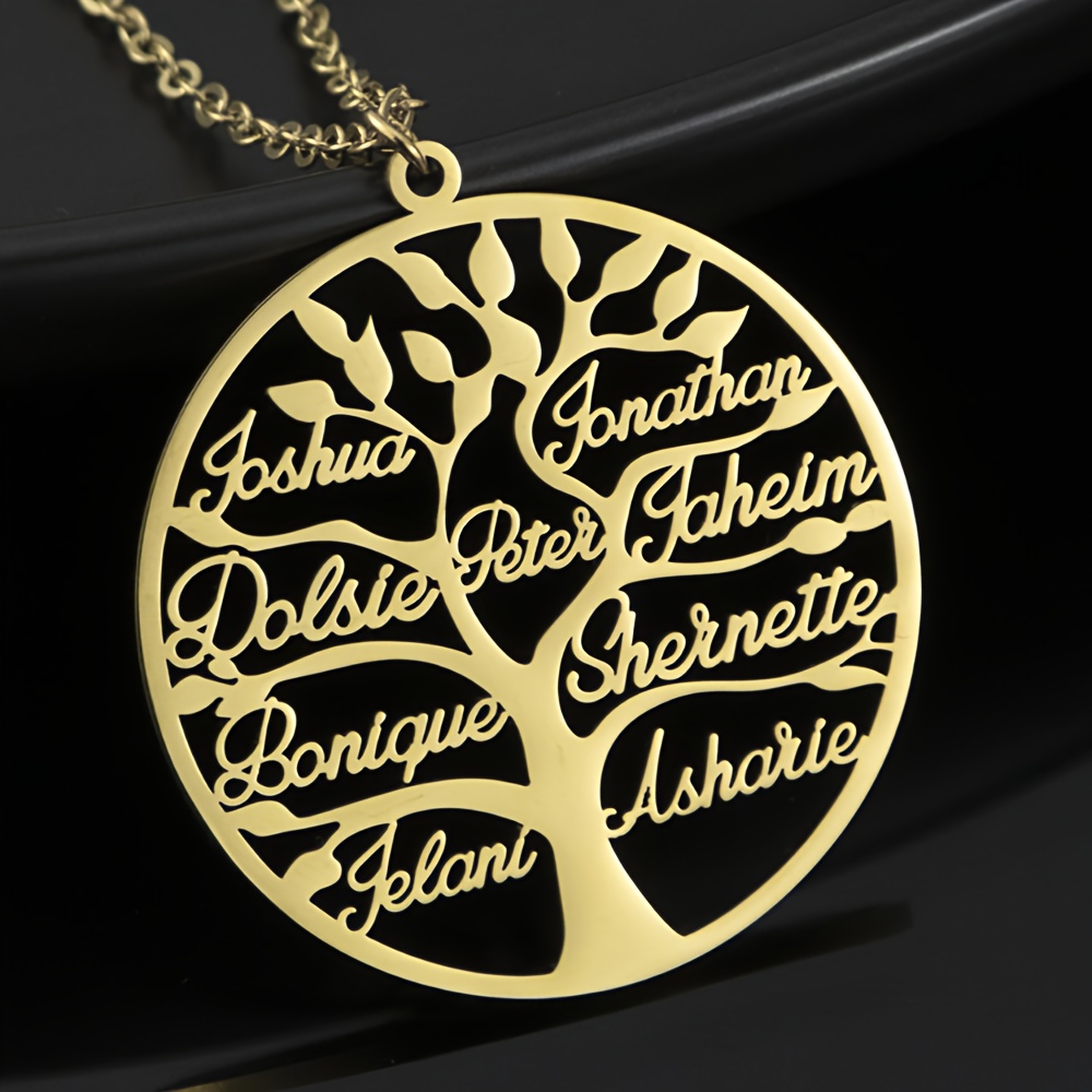TEMU [custom] Customized Round Family Tree Christmas Tree English Name Necklace Supports 1-8 Names As Christmas Gift. Only English Is ; Translated