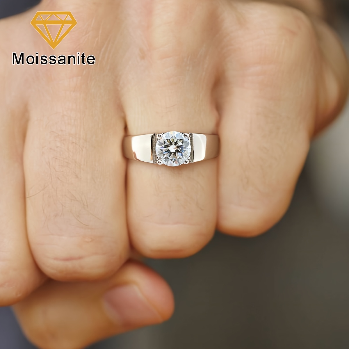 Sparkling 1ct Moissanite Men's Ring, Wedding Engagement Gift