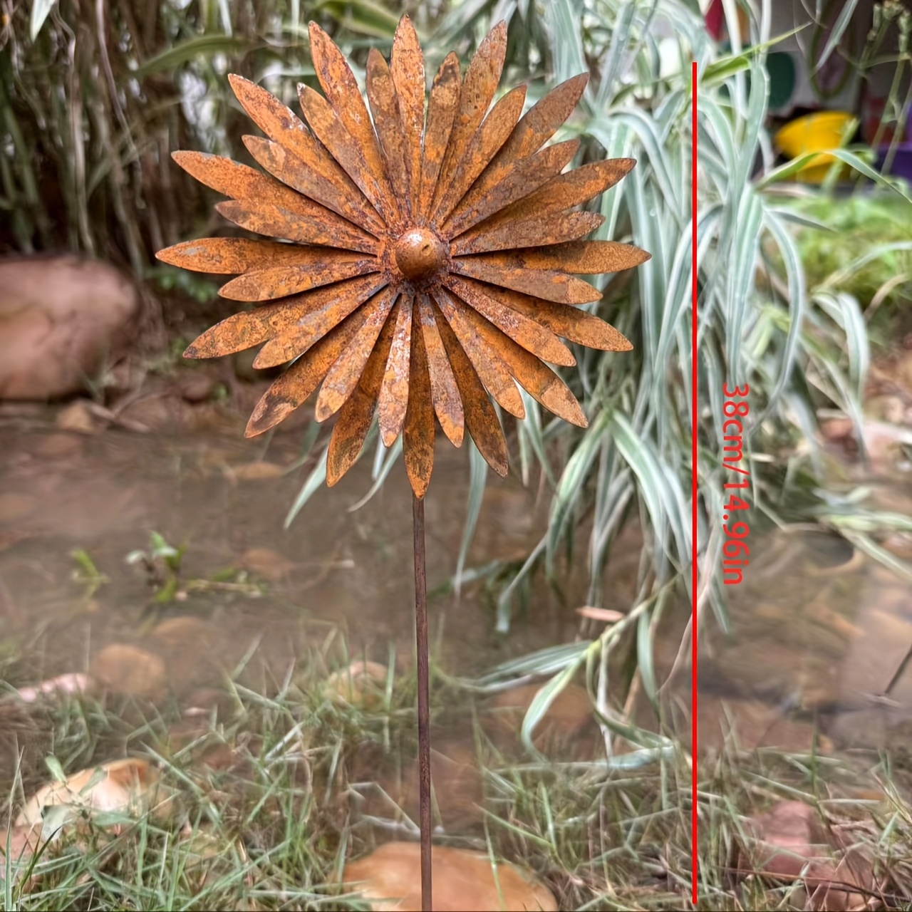 E-shop Gartenstecker Metall Blumenrost Garten Dekoration Rostige Dekoration Rost mit Edelstahlkugel Blumenbeet Stecker Topfstecker Rostige Garten