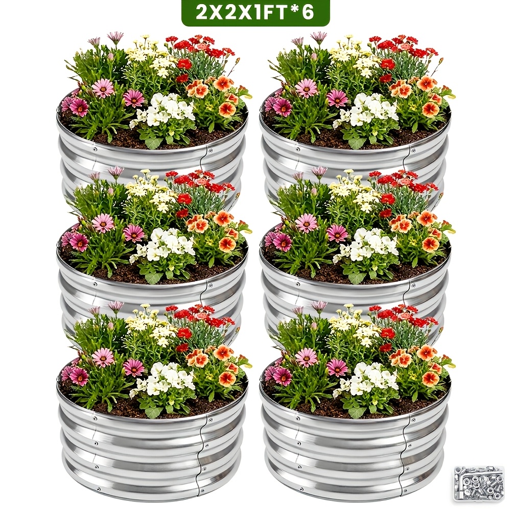 TEMU Galvanized Raised Garden Bed Set Of 1/2/4/6pcs - 2x2x1ft, Galvanized Oval Outdoor Planter Box, Suitable For Growing Flowers, Plants, Vegetables,